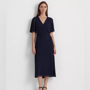 Ralph Lauren Belted Georgette Dress